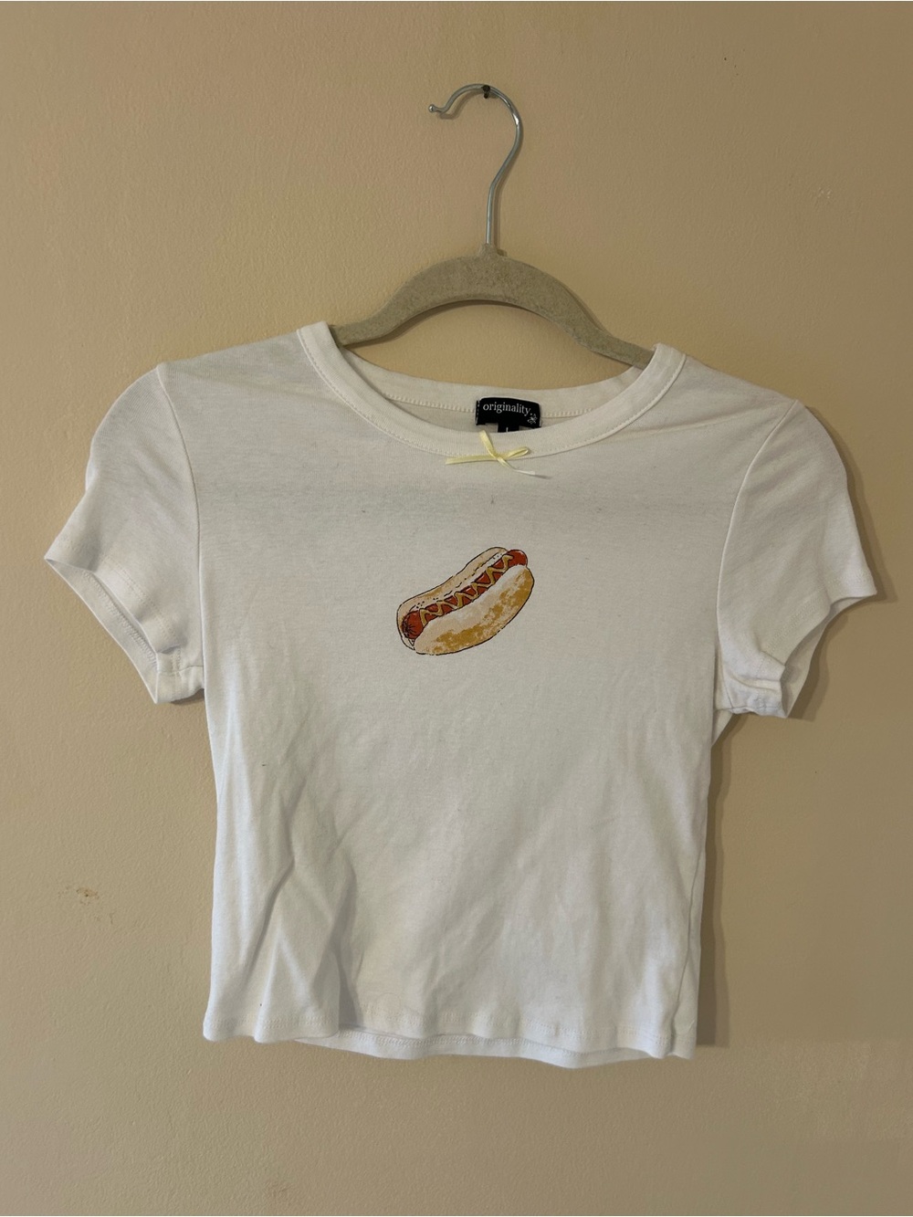 Hot Dog Cropped 100% Cotton Tee with Bow Detail